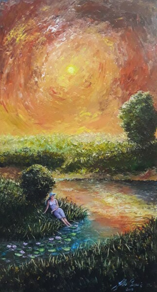 Pintura intitulada "Moça no Lago" por Julio Cesar, Obras de arte originais, Acrílico