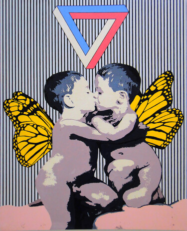 Peinture intitulée "first kiss" par Julio De Gracia, Œuvre d'art originale, Acrylique