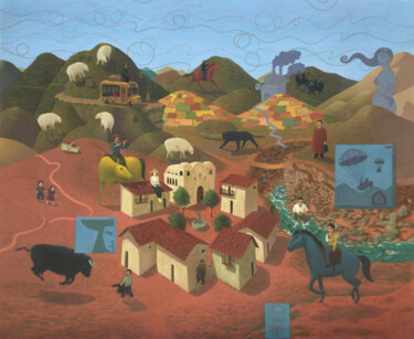 Ζωγραφική με τίτλο "El Pueblo (Santo To…" από Julio Gómez, Αυθεντικά έργα τέχνης, Λάδι
