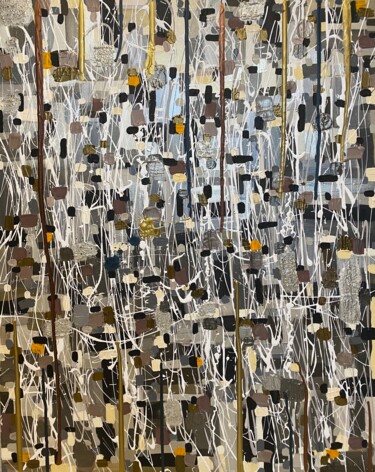 Painting titled "CROWD large silver…" by Juliya Delani, Original Artwork, Acrylic Mounted on Wood Stretcher frame
