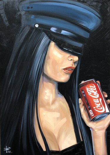 Painting titled "Always Coca Cola" by Juliya Fedotova, Original Artwork, Oil Mounted on Wood Stretcher frame
