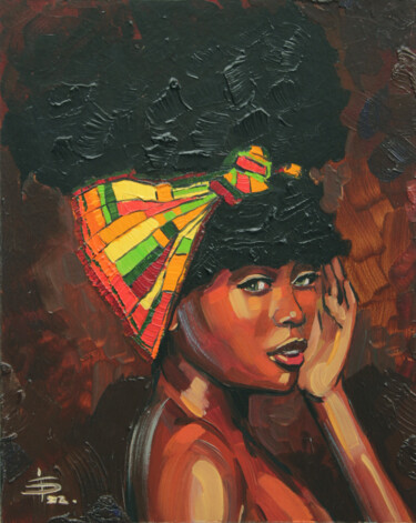 Pintura intitulada "African American Wo…" por Juliya Fedotova, Obras de arte originais, Óleo Montado em Cartão