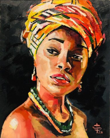 Pintura intitulada "African Woman" por Juliya Fedotova, Obras de arte originais, Óleo