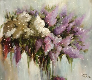 Painting titled "Bouquet of lilacs" by Juliya Fedotova, Original Artwork, Oil Mounted on Wood Stretcher frame