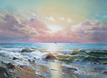 Dessin intitulée "Picture "Sea sunset…" par Julia Antsis, Œuvre d'art originale, Pastel