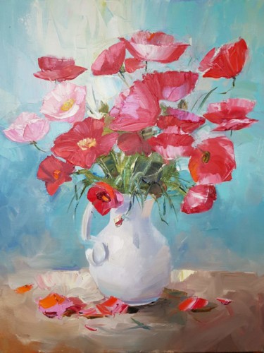Painting titled "Picture "Poppies" f…" by Julia Antsis, Original Artwork, Oil