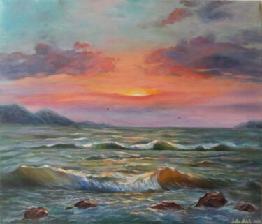 Картина под названием "Amazing sea sunset" - Julia Antsis, Подлинное произведение искусства, Масло