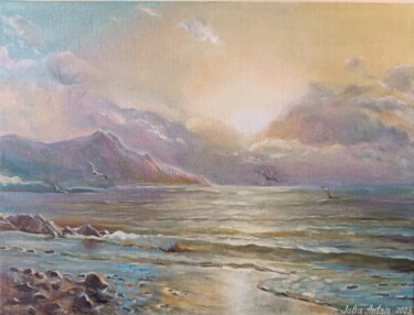 Painting titled "Gentle sea sunset" by Julia Antsis, Original Artwork, Oil