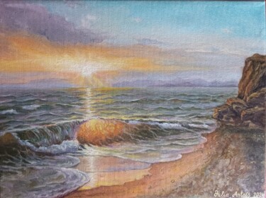 Painting titled "Sunny sea" by Julia Antsis, Original Artwork, Oil