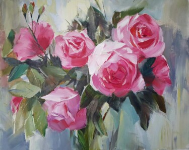 Peinture intitulée "Charming roses" par Julia Antsis, Œuvre d'art originale, Huile