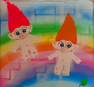 Картина под названием "Trolls, Free hug" - July, Подлинное произведение искусства, Рисунок распылителем краски