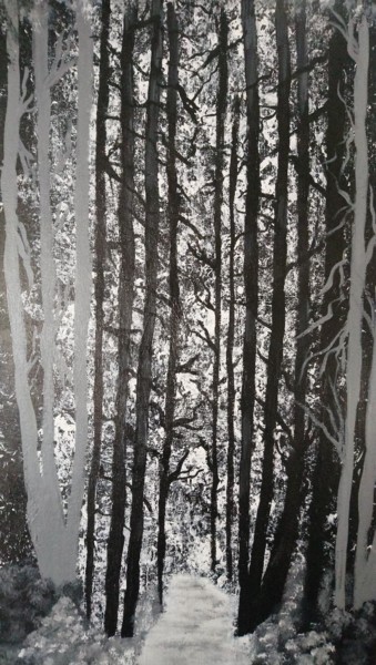 Painting titled "forêt" by Julie Dumont, Original Artwork, Acrylic