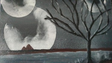 Peinture intitulée "2 lunes" par Julie Dumont, Œuvre d'art originale, Acrylique