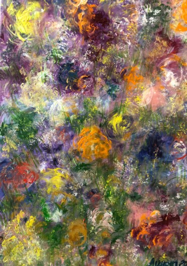 Peinture intitulée "На клумбе. Цветы" par Anna Shkuratova, Œuvre d'art originale, Huile