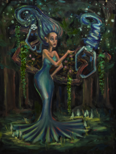 Картина под названием "лесная фея" - Julynaym, Подлинное произведение искусства, Масло Установлен на Деревянная рама для нос…