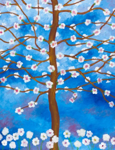 fleurs blanches Peinture intitulée "fleurs blanches" par Christine Jumaucourt, Œuvre d'art originale, Huile