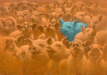 绘画 标题为“亥猪” 由俊明 李, 原创艺术品, 油