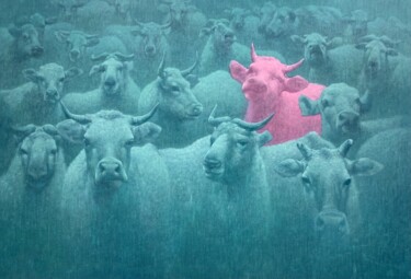 绘画 标题为“丑牛” 由俊明 李, 原创艺术品, 油