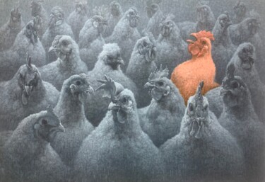 绘画 标题为“酉鸡” 由俊明 李, 原创艺术品, 颜料