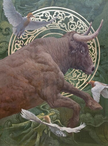 绘画 标题为“溯古-丑牛” 由俊明 李, 原创艺术品, 油 安装在木质担架架上
