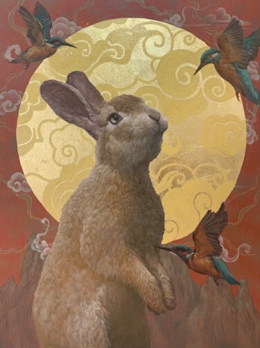 「溯古-卯兔」というタイトルの絵画 俊明 李によって, オリジナルのアートワーク, オイル