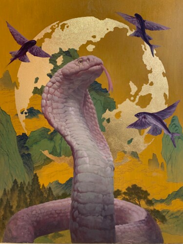 Pintura titulada "溯古-巳蛇" por Jun Ming Li, Obra de arte original, Pigmentos