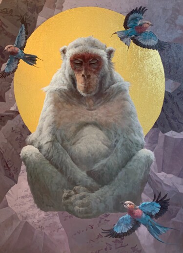 绘画 标题为“溯古-申猴” 由俊明 李, 原创艺术品, 颜料 安装在木质担架架上