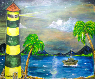 Malerei mit dem Titel "A luz do Farol" von Juliezo Alves Delfino, Original-Kunstwerk, Acryl