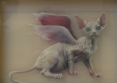 绘画 标题为“一只会飞的猫” 由Junyi Wang, 原创艺术品, 油