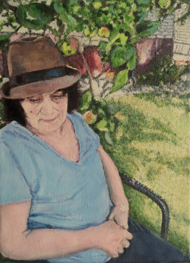 Painting titled "Mom's Portrait" by Jura Kuba, Original Artwork, Oil Mounted on Wood Stretcher frame