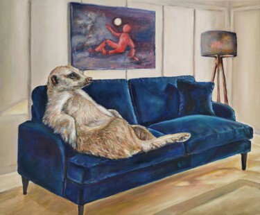 Картина под названием "Meerkat At Home" - Jura Kuba, Подлинное произведение искусства, Масло Установлен на Деревянная рама д…