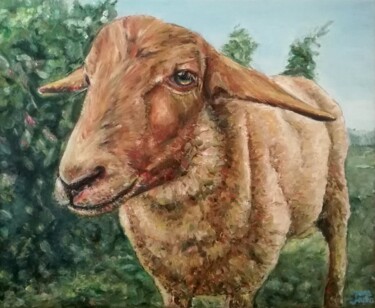 Pintura titulada "Brown Sheep. Animal…" por Jura Kuba, Obra de arte original, Oleo Montado en Bastidor de camilla de madera