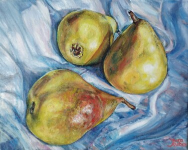Картина под названием "Still Life With Pea…" - Jura Kuba, Подлинное произведение искусства, Масло Установлен на Деревянная р…