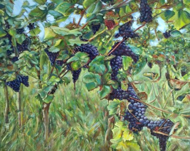 Painting titled "Vineyards In Autumn…" by Jura Kuba, Original Artwork, Oil Mounted on Wood Stretcher frame