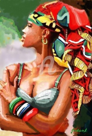 Painting titled "Negra Bahiana" by Jurandir Santana (Jussant), Original Artwork, Acrylic