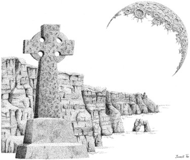 Dibujo titulada "irish cross" por Jure Kralj, Obra de arte original, Tinta