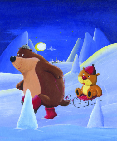 Malerei mit dem Titel "bear family" von Jure Kralj, Original-Kunstwerk, Acryl