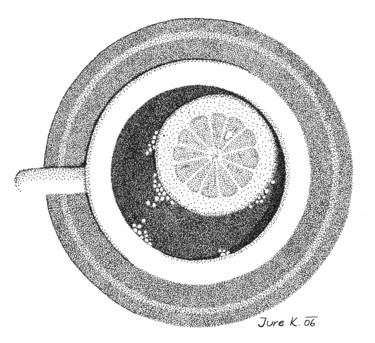 Dibujo titulada "a cup of tea" por Jure Kralj, Obra de arte original, Tinta