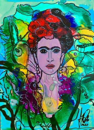 Peinture intitulée ""Hommage an Frida K…" par Jürgen Grafe, Œuvre d'art originale, Acrylique