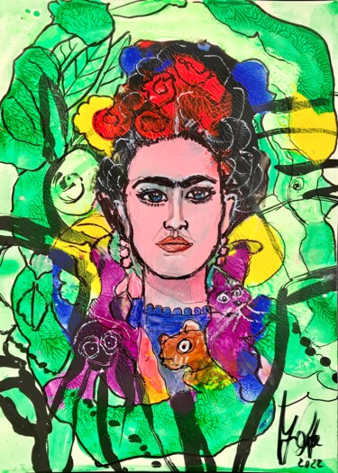 Peinture intitulée ""Hommage an Frida K…" par Jürgen Grafe, Œuvre d'art originale, Acrylique