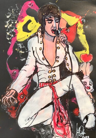 Painting titled ""Hommage an Elvis P…" by Jürgen Grafe, Original Artwork, Acrylic