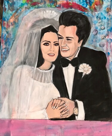 Painting titled ""Hochzeit von Elvis…" by Jürgen Grafe, Original Artwork, Acrylic