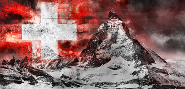 「Matterhorn」というタイトルのデジタルアーツ Jürgen Haffa (creator)によって, オリジナルのアートワーク, 写真モンタージュ アルミニウムにマウント