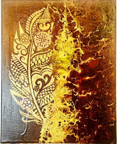 Schilderij getiteld "Golden feather" door Jurgen Jabouille, Origineel Kunstwerk, Acryl