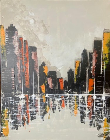 Pintura intitulada "Manhattan at night…" por Jurgen Jabouille, Obras de arte originais, Acrílico