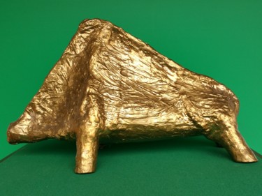 Sculpture intitulée "sanglier doré" par Jurgen Liedel, Œuvre d'art originale, Techniques mixtes