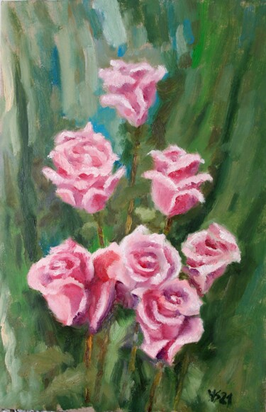 Peinture intitulée "Roses" par Juri Semjonov, Œuvre d'art originale, Huile