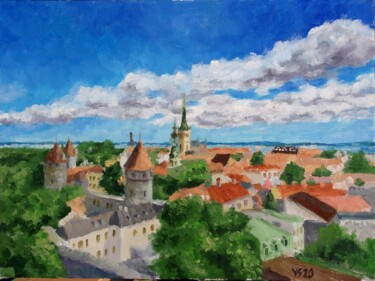Painting titled "Summer View Old Tal…" by Juri Semjonov, Original Artwork, Oil