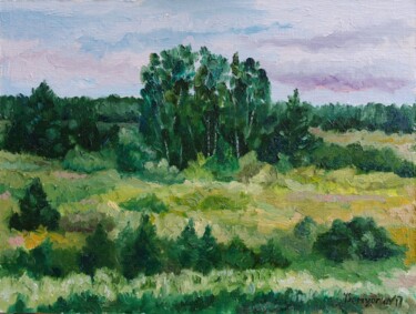 Pittura intitolato "Birch Grove" da Juri Semjonov, Opera d'arte originale, Olio Montato su Cartone
