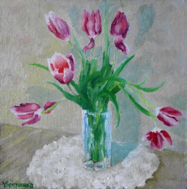 Peinture intitulée "Purple Tulips" par Juri Semjonov, Œuvre d'art originale, Huile